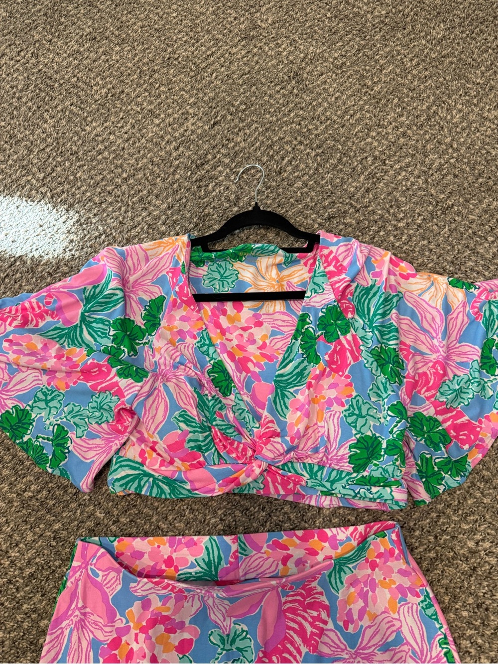 Lilly Pulitzer Pink Floral Maxi Skirt and top with Green Accents - Picture 3 of 5